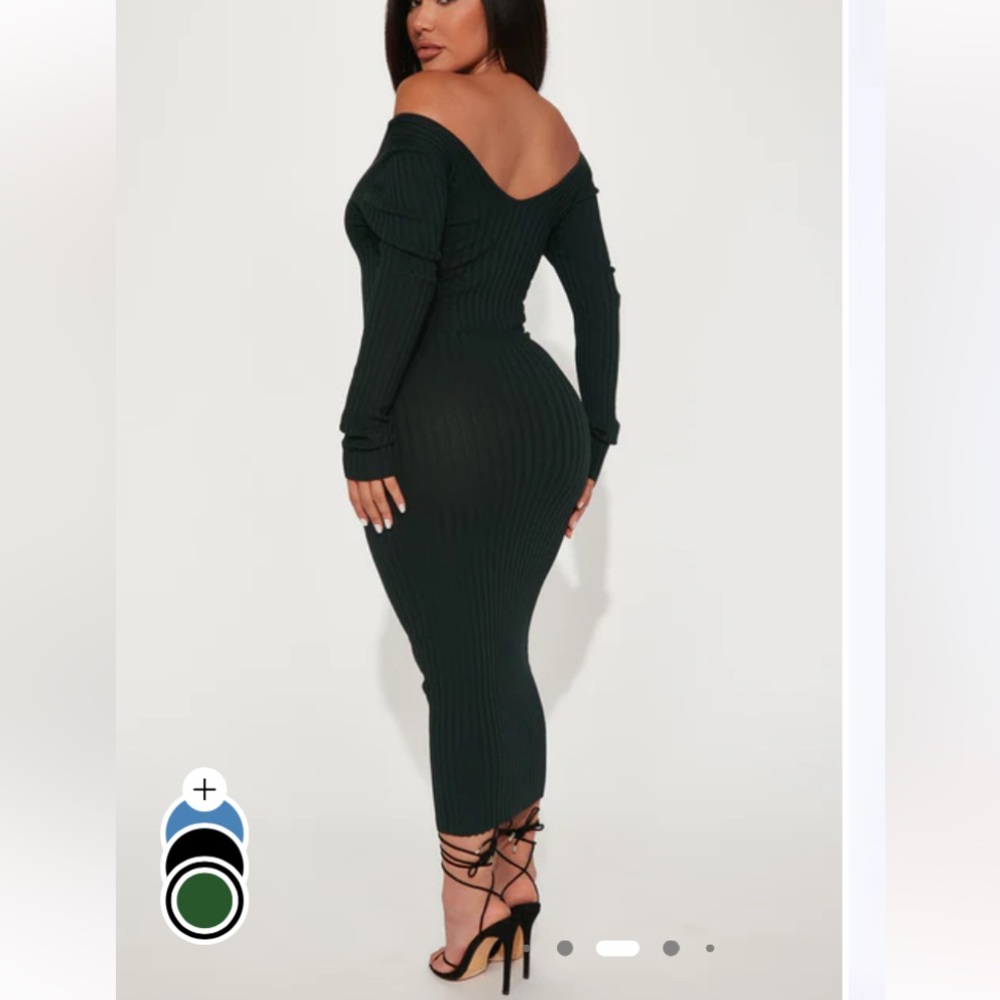 Fashion Nova Deep Green Long Sleeve Dress